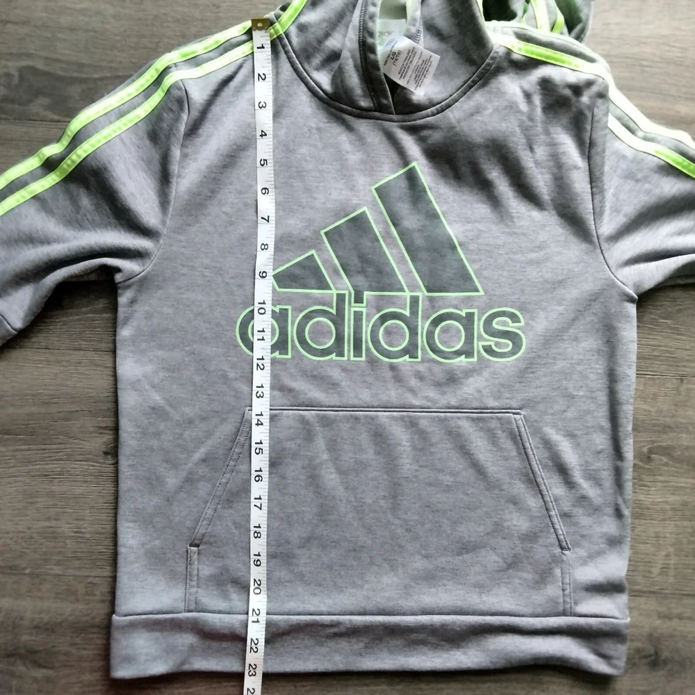 Adidas Boys' Active Sport Athletic Pullover Hooded Sweatshirt Grey/Lime L(14/16)